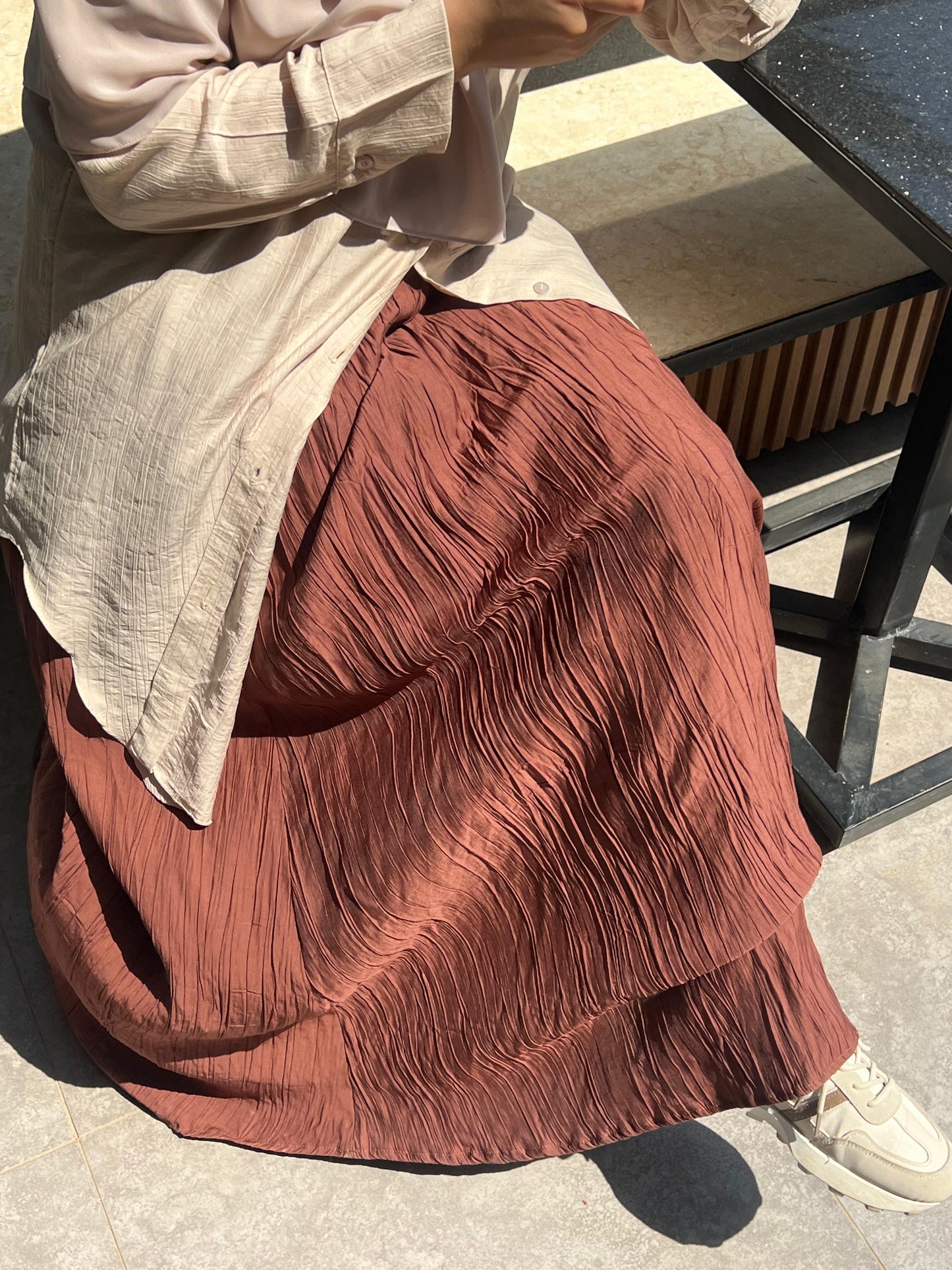 Crushed Skirt in Mocha Brown