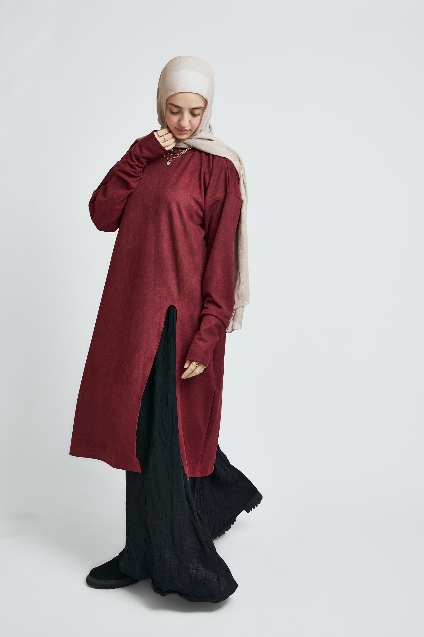 Comfy Flow Tunic In Burgundy