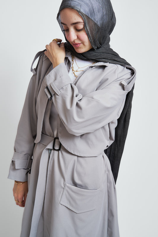Extended Trench Coat In Light Gray
