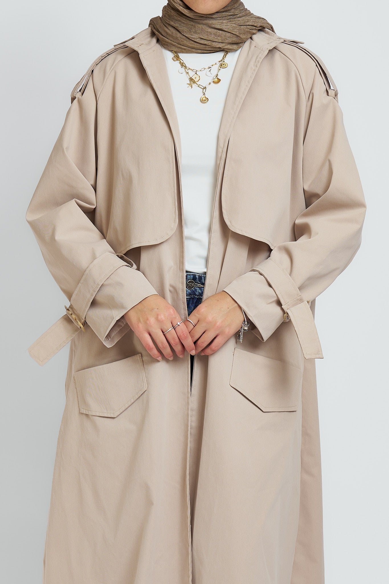 Extended Trench Coat in Beige