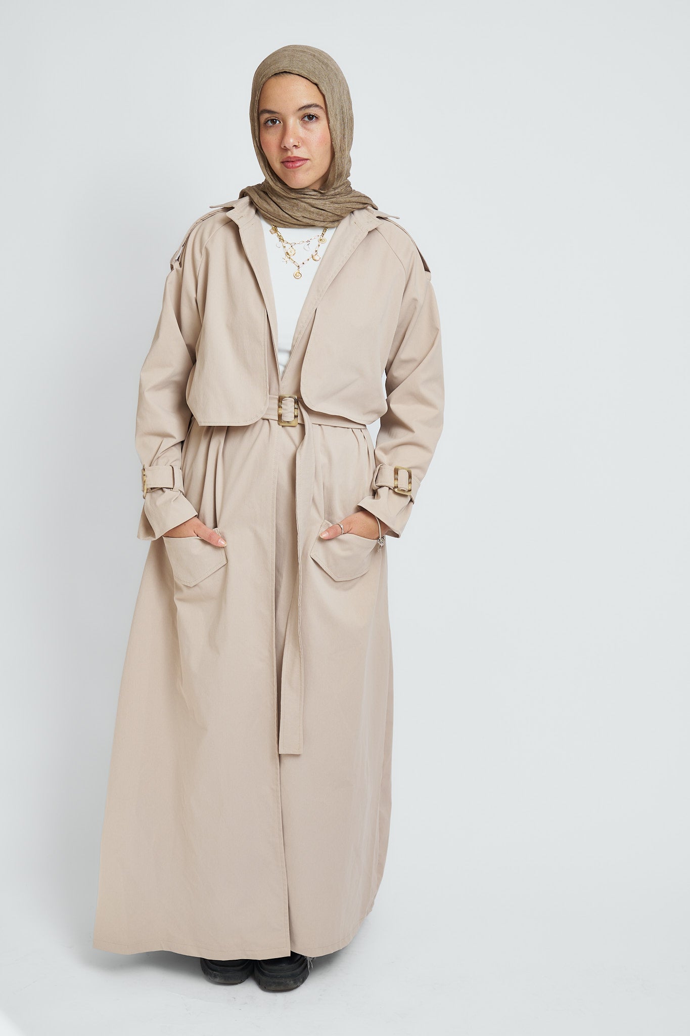 Extended Trench Coat in Beige
