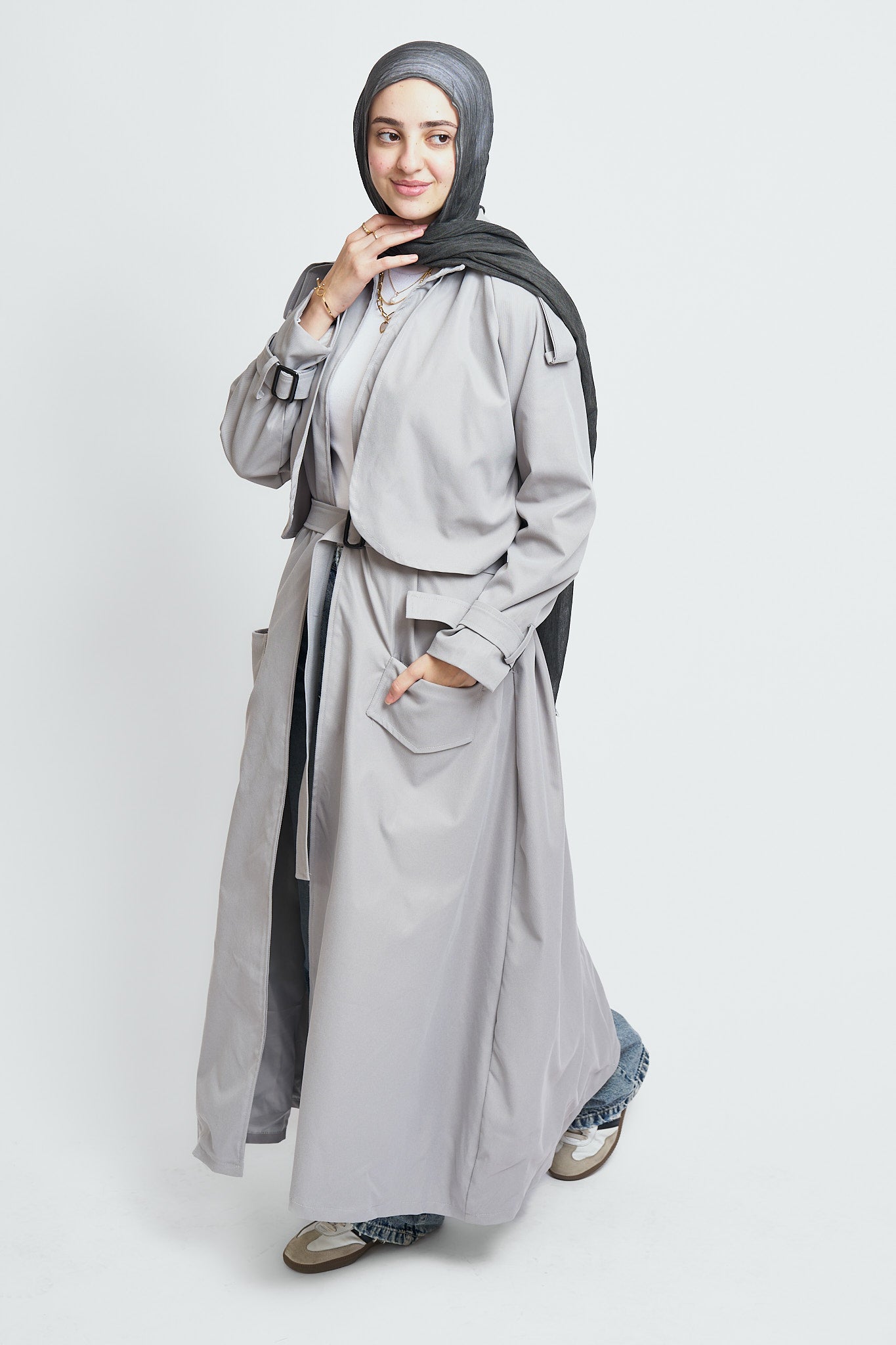 Extended Trench Coat In Gray