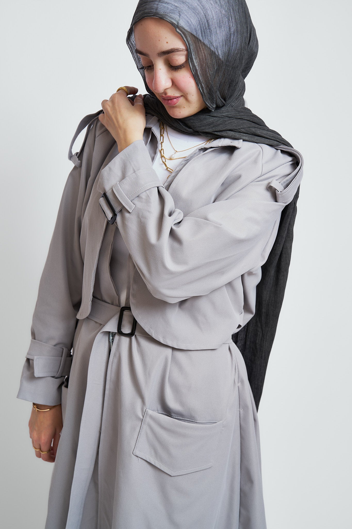 Extended Trench Coat In Light Gray