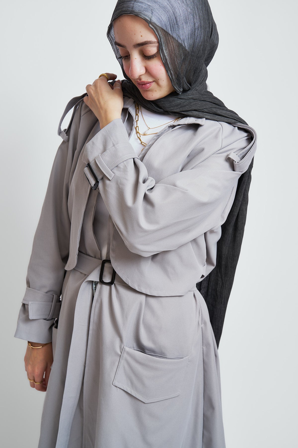 Extended Trench Coat In Gray
