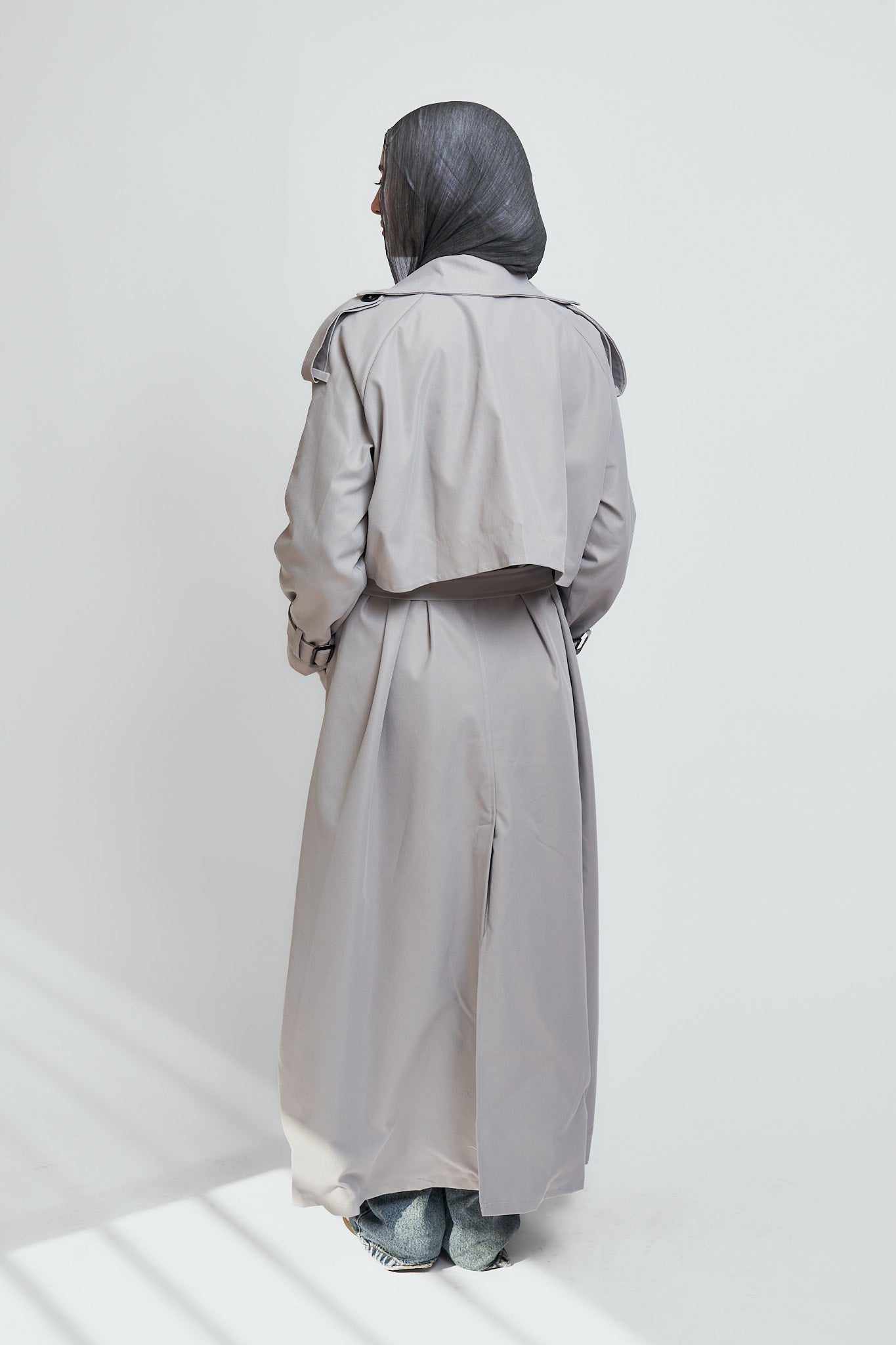 Extended Trench Coat In Light Gray