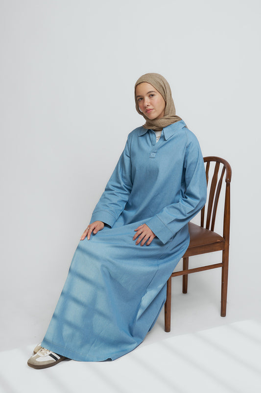 Soft Blue Denim Maxi Dress