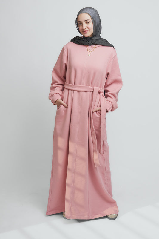 Longline Hoodie Dress In Dusty Pink